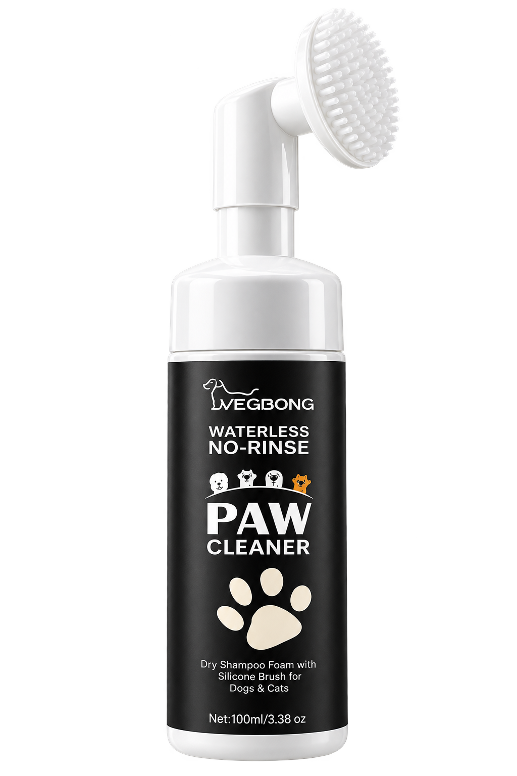 Paw cleaner foam with silicone brush